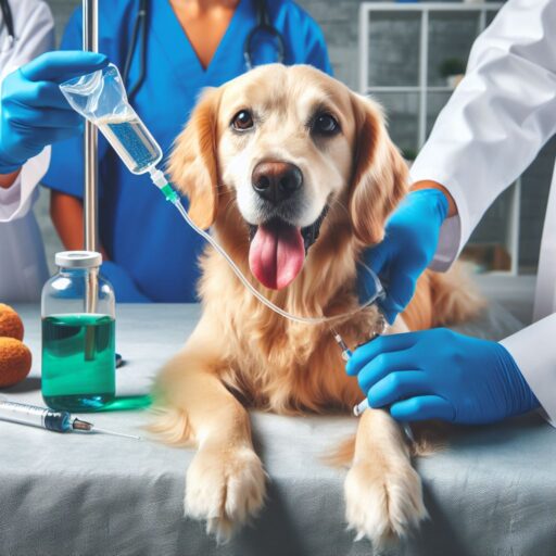 Cachorro recebendo medicações no veterinário