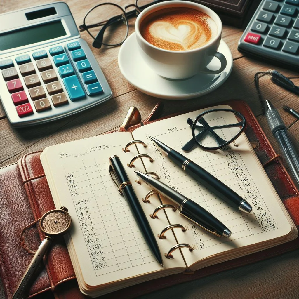 Diário de trades em cima de uma mesa.