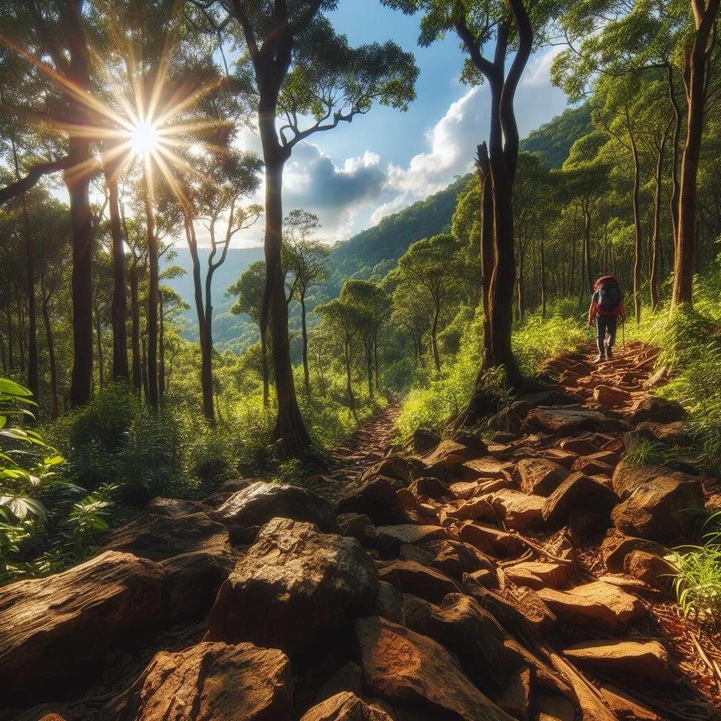 Uma moça fazendo trilha